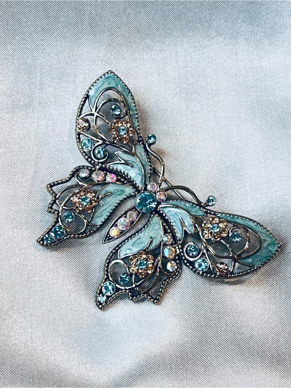 Vintage Signed Avon SP Large Enamel Butterfly Brooch AB Rhinestones⁠